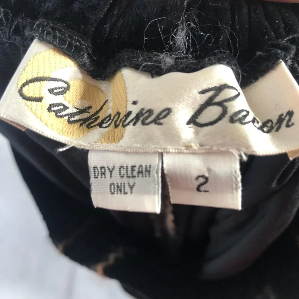 Catherine Bacon Jacket Pants Set Women M Black Velvet Striped Button Art To Wear